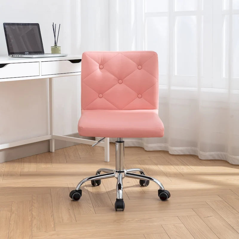 Silla de oficina sin brazos, de piel sintética, respaldo medio, altura ajustable, giratoria 360° con ruedas, para el hogar y la oficina
