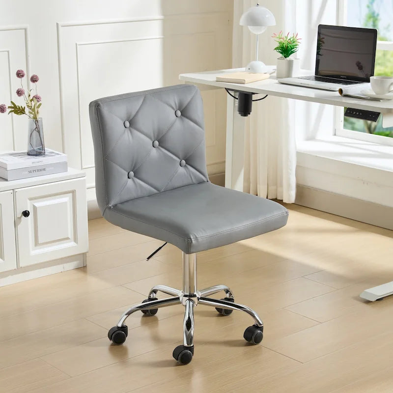 Silla de oficina sin brazos, de piel sintética, respaldo medio, altura ajustable, giratoria 360° con ruedas, para el hogar y la oficina