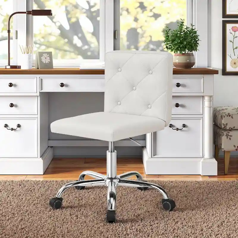 Silla de oficina sin brazos, de piel sintética, respaldo medio, altura ajustable, giratoria 360° con ruedas, para el hogar y la oficina
