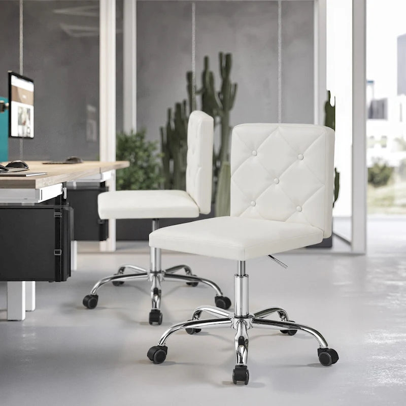 Silla de oficina sin brazos, de piel sintética, respaldo medio, altura ajustable, giratoria 360° con ruedas, para el hogar y la oficina