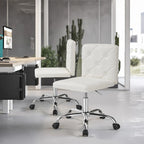 Silla de oficina sin brazos, de piel sintética, respaldo medio, altura ajustable, giratoria 360° con ruedas, para el hogar y la oficina