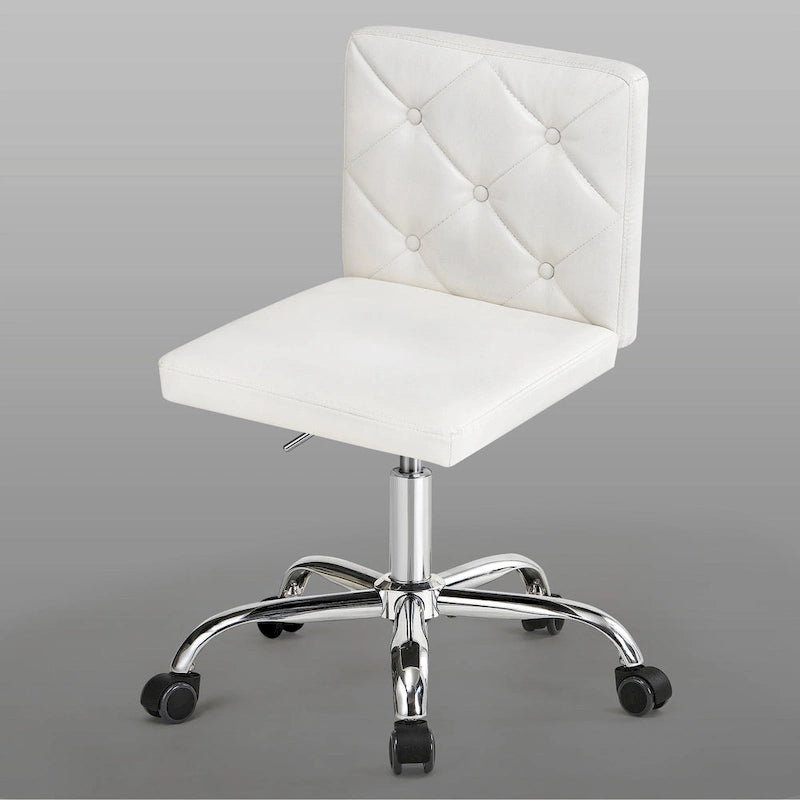 Silla de oficina sin brazos, de piel sintética, respaldo medio, altura ajustable, giratoria 360° con ruedas, para el hogar y la oficina