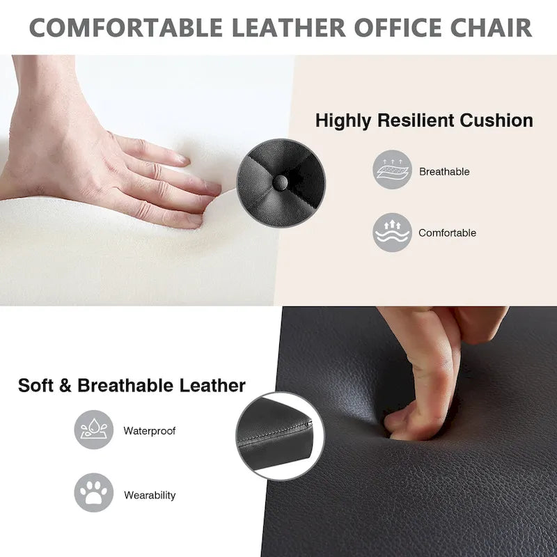 Silla de oficina sin brazos, de piel sintética, respaldo medio, altura ajustable, giratoria 360° con ruedas, para el hogar y la oficina