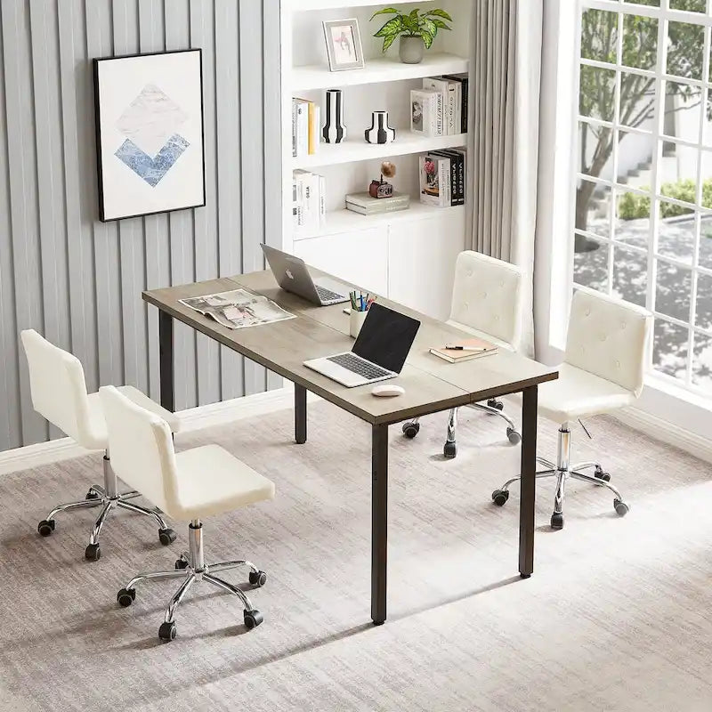 Silla de oficina sin brazos, de piel sintética, respaldo medio, altura ajustable, giratoria 360° con ruedas, para el hogar y la oficina