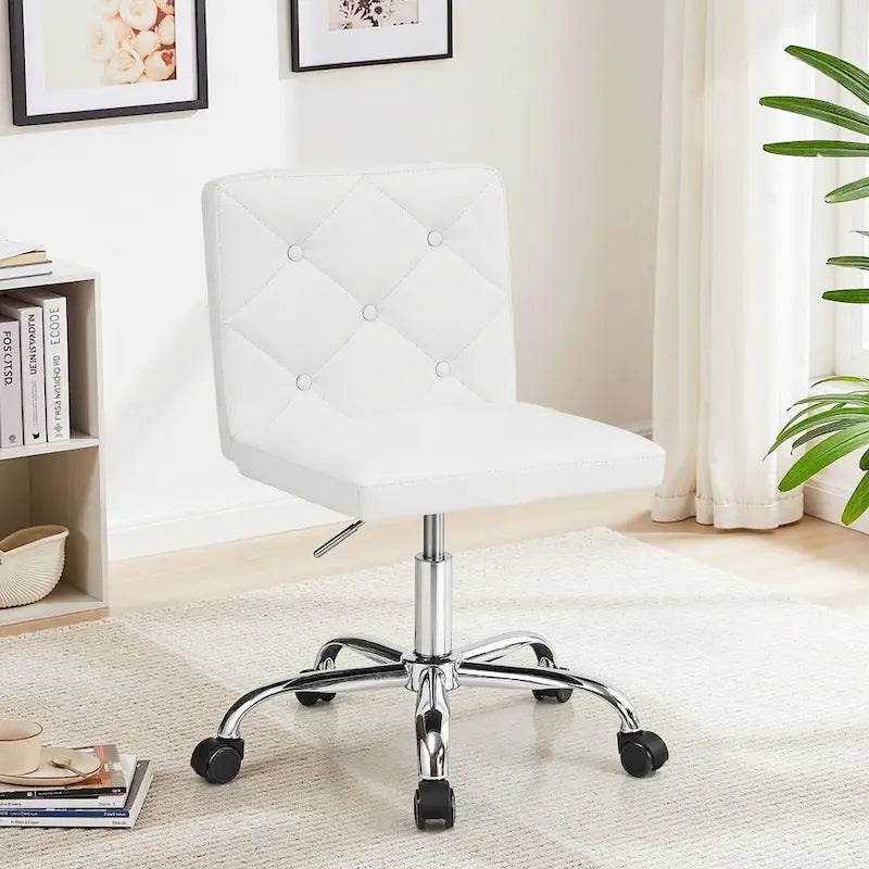 Silla de oficina sin brazos, de piel sintética, respaldo medio, altura ajustable, giratoria 360° con ruedas, para el hogar y la oficina