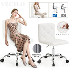 Silla de oficina sin brazos, de piel sintética, respaldo medio, altura ajustable, giratoria 360° con ruedas, para el hogar y la oficina