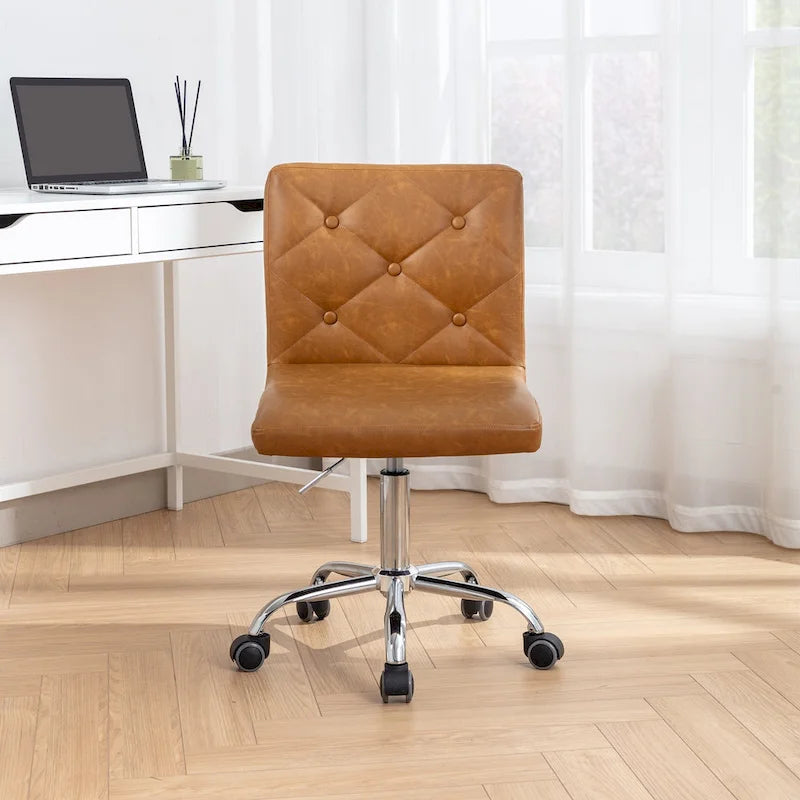 Silla de oficina sin brazos, de piel sintética, respaldo medio, altura ajustable, giratoria 360° con ruedas, para el hogar y la oficina