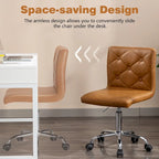 Silla de oficina sin brazos, de piel sintética, respaldo medio, altura ajustable, giratoria 360° con ruedas, para el hogar y la oficina