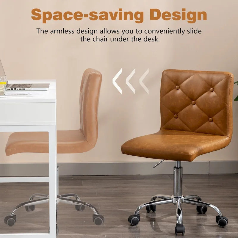 Silla de oficina sin brazos, de piel sintética, respaldo medio, altura ajustable, giratoria 360° con ruedas, para el hogar y la oficina