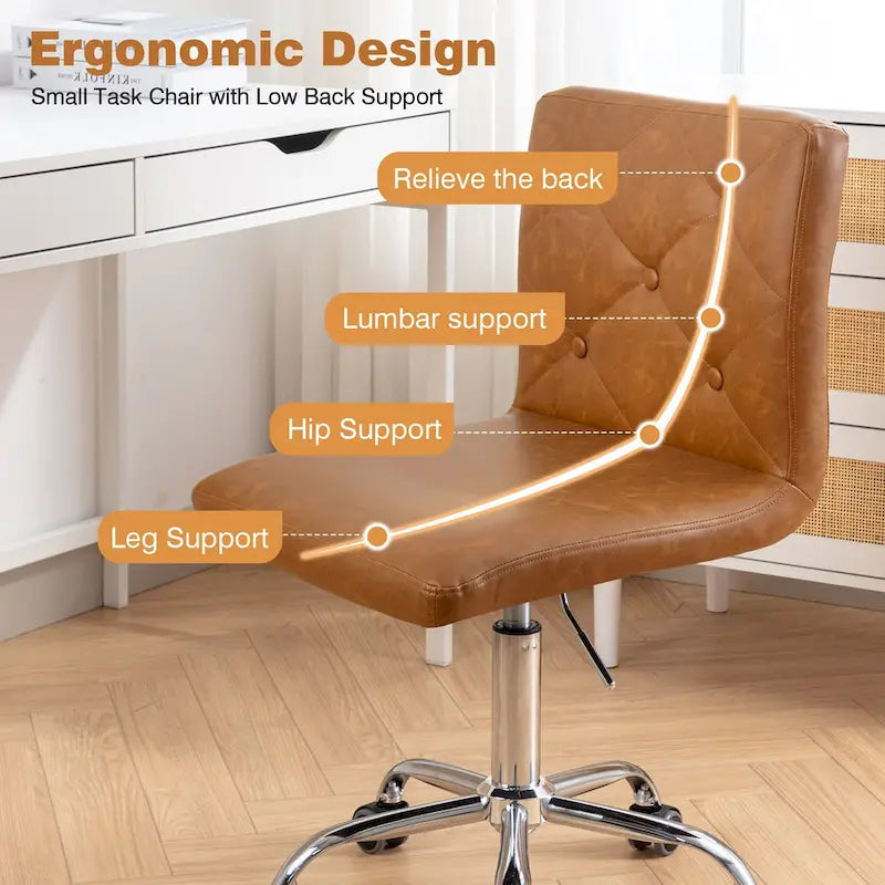 Silla de oficina sin brazos, de piel sintética, respaldo medio, altura ajustable, giratoria 360° con ruedas, para el hogar y la oficina