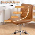 Silla de oficina sin brazos, de piel sintética, respaldo medio, altura ajustable, giratoria 360° con ruedas, para el hogar y la oficina
