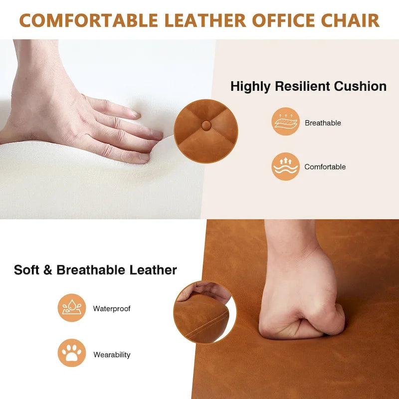 Silla de oficina sin brazos, de piel sintética, respaldo medio, altura ajustable, giratoria 360° con ruedas, para el hogar y la oficina