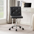 Silla de oficina sin brazos, de piel sintética, respaldo medio, altura ajustable, giratoria 360° con ruedas, para el hogar y la oficina
