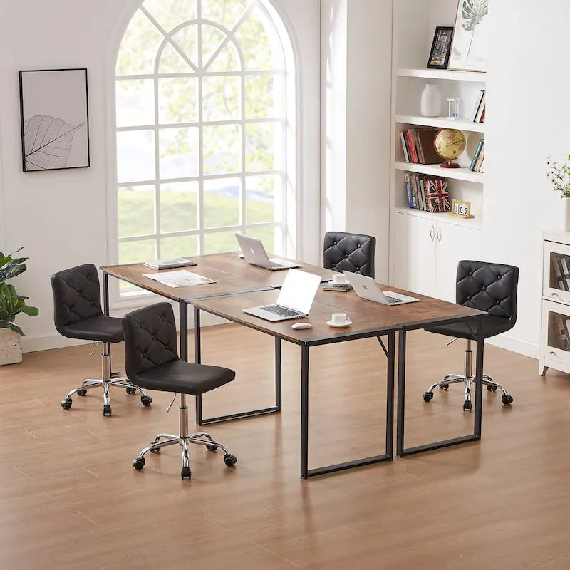 Silla de oficina sin brazos, de piel sintética, respaldo medio, altura ajustable, giratoria 360° con ruedas, para el hogar y la oficina