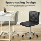 Silla de oficina sin brazos, de piel sintética, respaldo medio, altura ajustable, giratoria 360° con ruedas, para el hogar y la oficina