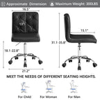 Silla de oficina sin brazos, de piel sintética, respaldo medio, altura ajustable, giratoria 360° con ruedas, para el hogar y la oficina