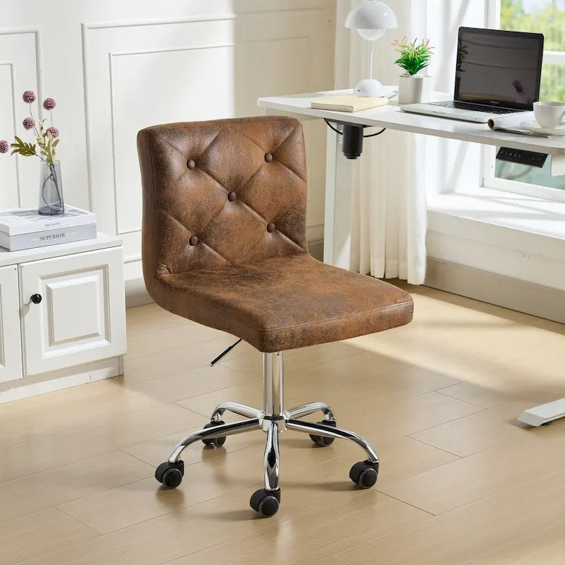 Silla de oficina sin brazos, de piel sintética, respaldo medio, altura ajustable, giratoria 360° con ruedas, para el hogar y la oficina