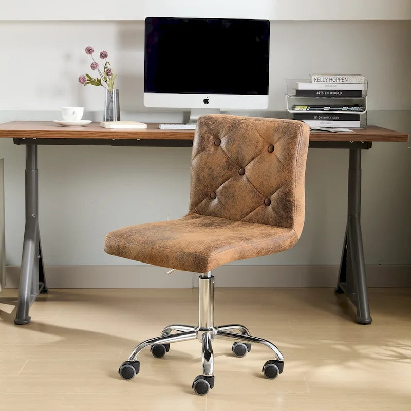 Silla de oficina sin brazos, de piel sintética, respaldo medio, altura ajustable, giratoria 360° con ruedas, para el hogar y la oficina