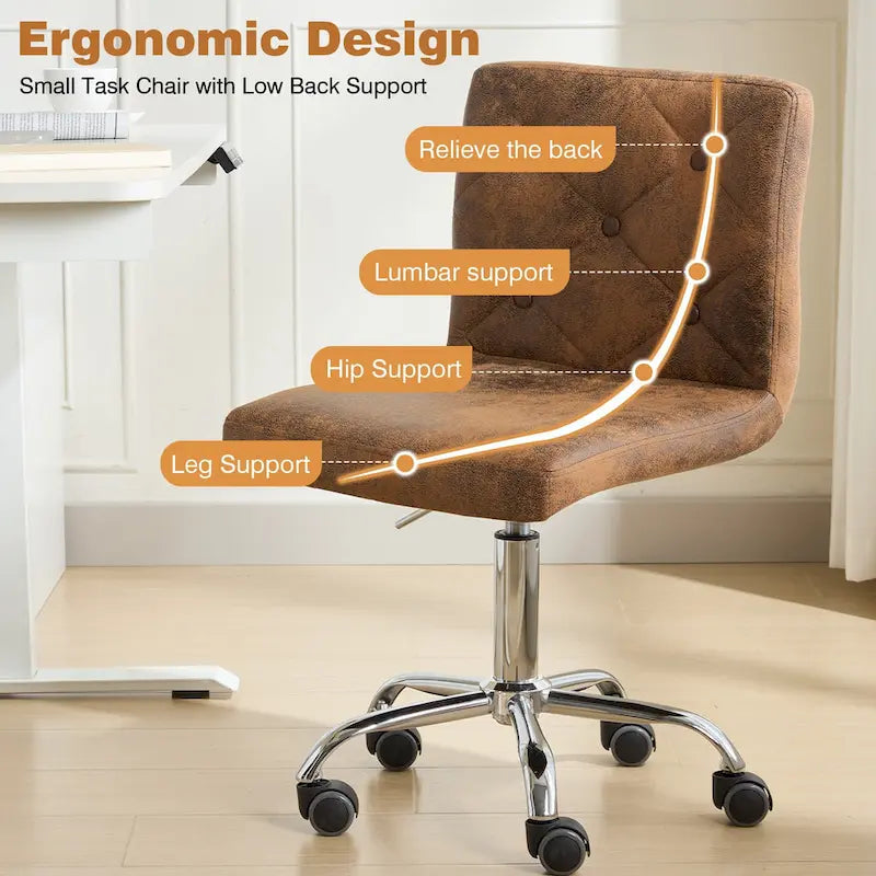 Silla de oficina sin brazos, de piel sintética, respaldo medio, altura ajustable, giratoria 360° con ruedas, para el hogar y la oficina