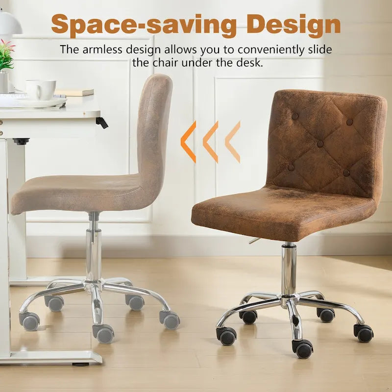 Silla de oficina sin brazos, de piel sintética, respaldo medio, altura ajustable, giratoria 360° con ruedas, para el hogar y la oficina