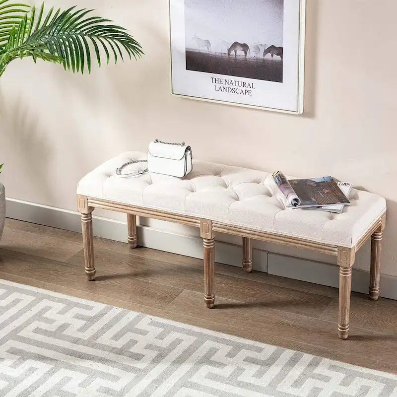 48 Extra-Long Rectangular Tufted Ottoman Bench Seat-Beige