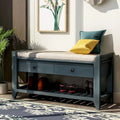 Zapatero con asiento acolchado y cajones, banco de almacenamiento multiusos, azul marino antiguo - 39L x 14W x 19.8H