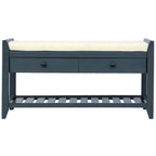 Zapatero con asiento acolchado y cajones, banco de almacenamiento multiusos, azul marino antiguo - 39L x 14W x 19.8H