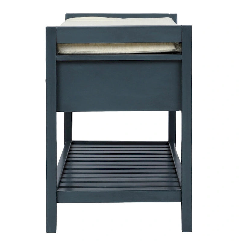 Zapatero con asiento acolchado y cajones, banco de almacenamiento multiusos, azul marino antiguo - 39L x 14W x 19.8H