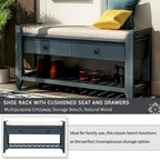 Zapatero con asiento acolchado y cajones, banco de almacenamiento multiusos, azul marino antiguo - 39L x 14W x 19.8H