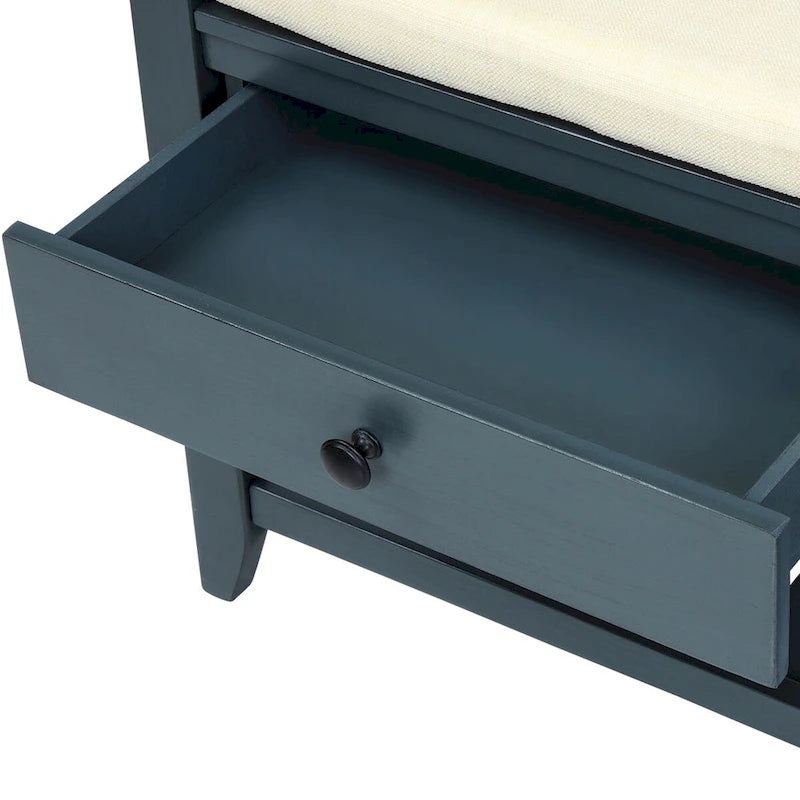 Zapatero con asiento acolchado y cajones, banco de almacenamiento multiusos, azul marino antiguo - 39L x 14W x 19.8H