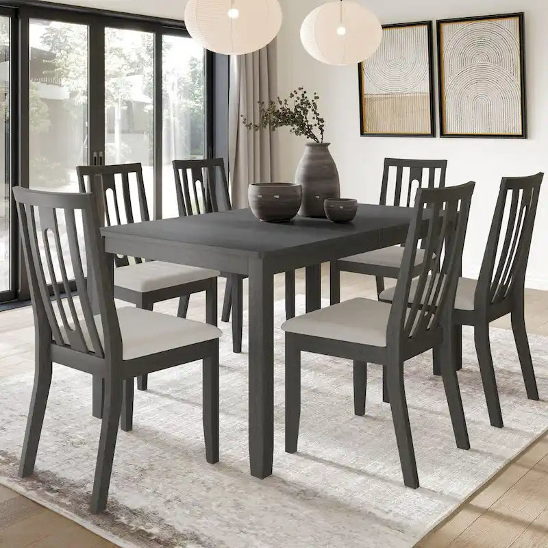 Juego de comedor de madera contemporáneo moderno de 7 piezas