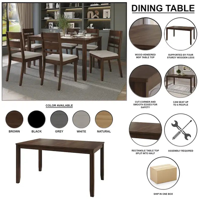Juego de comedor de madera contemporáneo moderno de 7 piezas