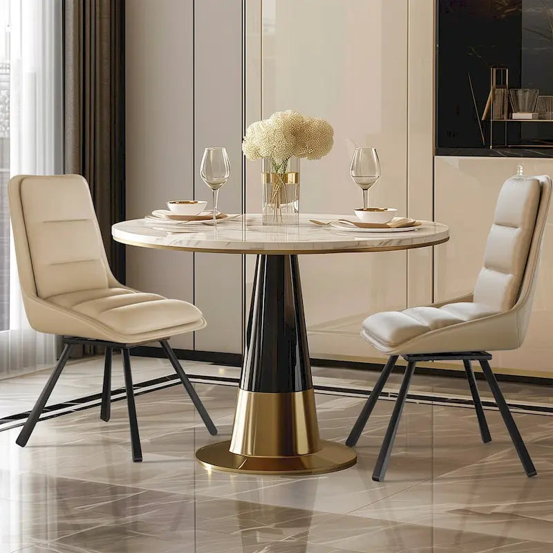 Juego de 2 sillas de comedor giratorias tapizadas de piel sintética con patas de metal - 18.5x18.5x37 pulgadas