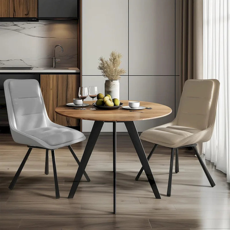 Juego de 2 sillas de comedor giratorias tapizadas de piel sintética con patas de metal - 18.5x18.5x37 pulgadas