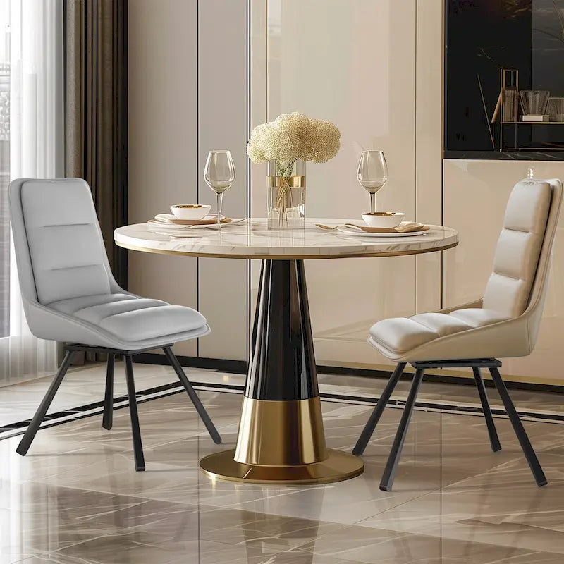 Juego de 2 sillas de comedor giratorias tapizadas de piel sintética con patas de metal - 18.5x18.5x37 pulgadas