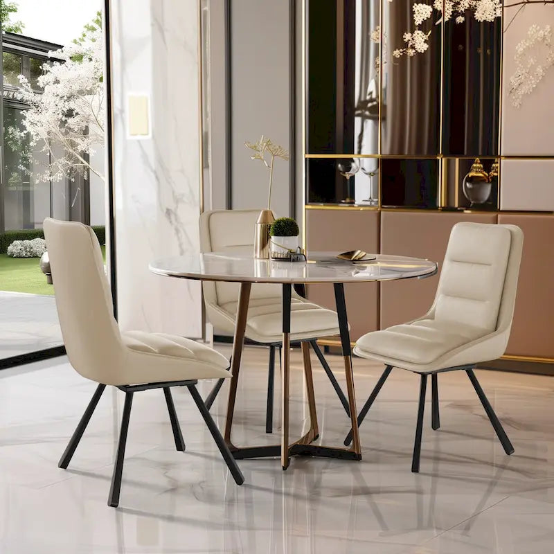 Juego de 2 sillas de comedor giratorias tapizadas de piel sintética con patas de metal - 18.5x18.5x37 pulgadas
