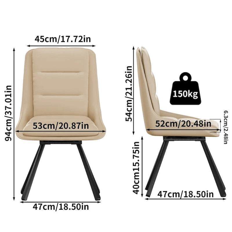 Juego de 2 sillas de comedor giratorias tapizadas de piel sintética con patas de metal - 18.5x18.5x37 pulgadas