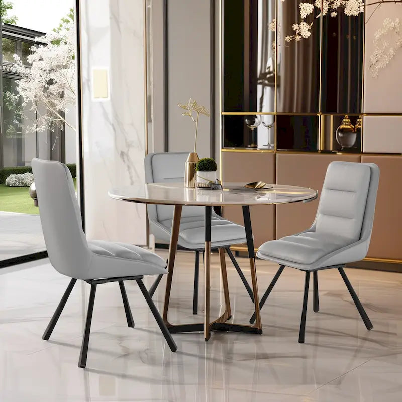 Juego de 2 sillas de comedor giratorias tapizadas de piel sintética con patas de metal - 18.5x18.5x37 pulgadas