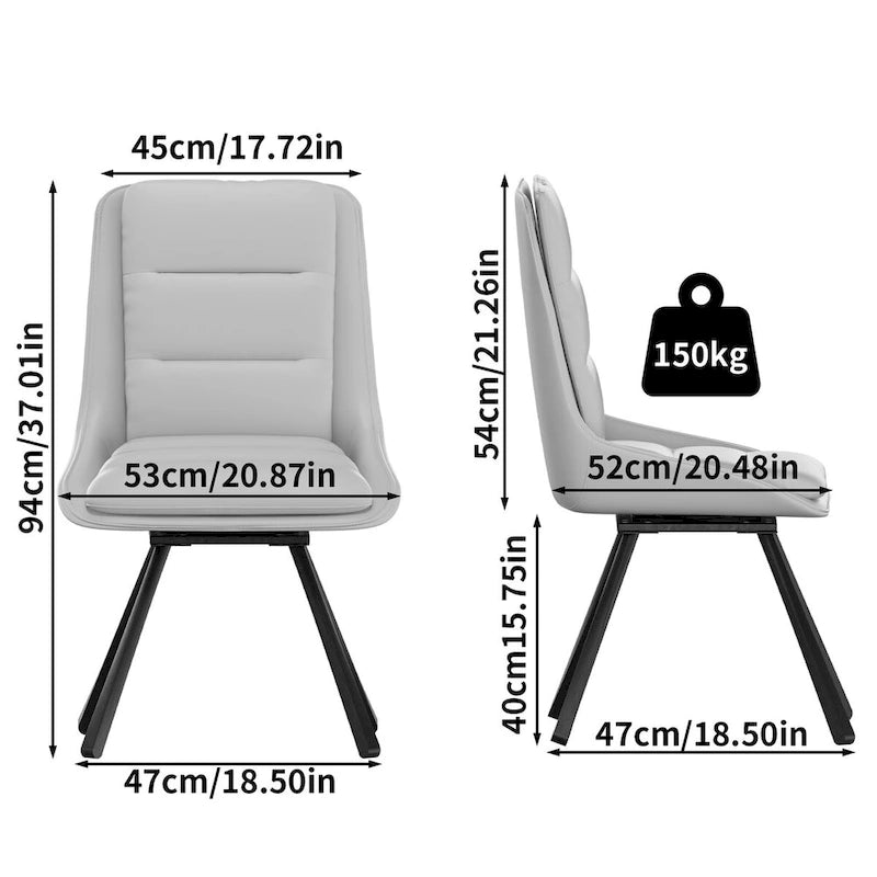 Juego de 2 sillas de comedor giratorias tapizadas de piel sintética con patas de metal - 18.5x18.5x37 pulgadas